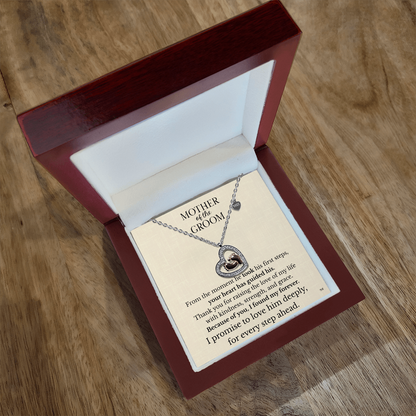 Mother of the Groom Necklace – Thank You Gift with Baby Feet Heart Pendant - Light Linen