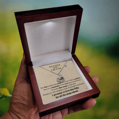 Mother of the Groom Necklace – Thank You Gift with Baby Feet Heart Pendant - Linen