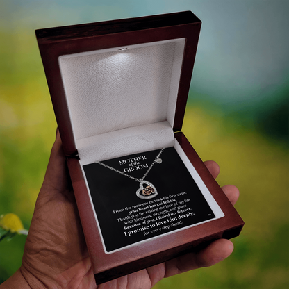 Mother of the Groom Necklace – Thank You Gift with Baby Feet Heart Pendant - Black